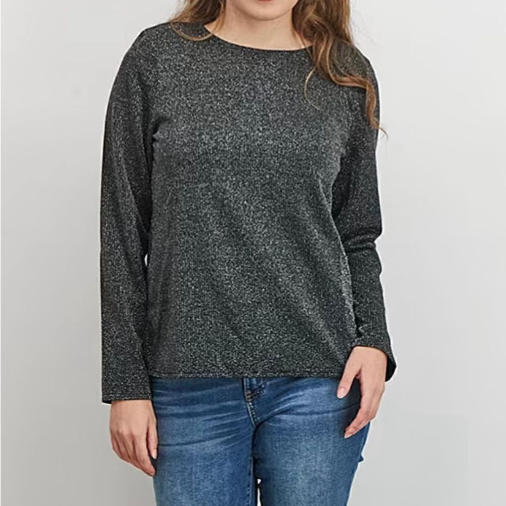 Alfani Black Silver Metallic Top Padded Shoulders Women Medium Petite NWT